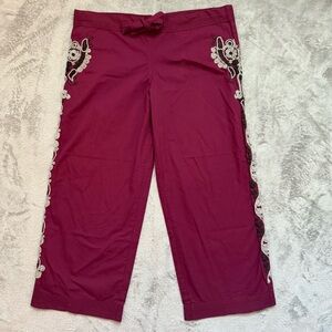 Vintage Urban Outfitters Henna Embroidered Cotton Maroon Y2K Pants Size S NWT